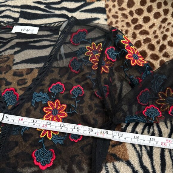 Vov womens blouse see through mesh Vneck Long Sleeve sz medium Black color - Picture 10 of 10